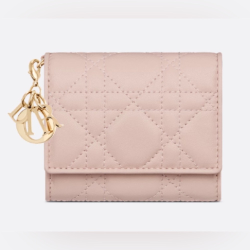 DIOR LADY DIOR CANNAGE LOTUS TRIFOLD WALLET NWT with COA